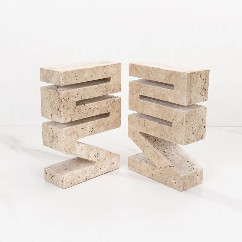 বেইজ ট্র্যাভারটাইন বুকএন্ডস অলঙ্কার