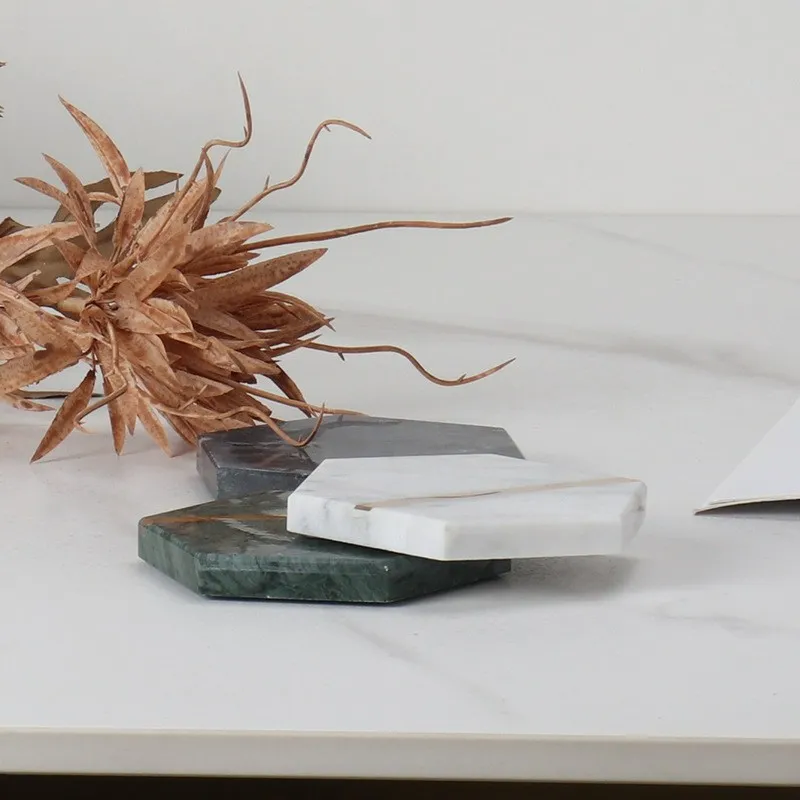 Round wave  gray marble inlaid  copper  bar coaster (2)